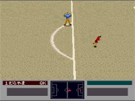 In game image of Zenkoku Koukou Soccer Senshuken '96 on the Nintendo SNES.