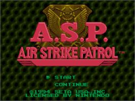 Title screen of A.S.P.: Air Strike Patrol on the Nintendo SNES.