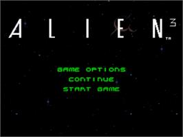 Title screen of Alien³ on the Nintendo SNES.