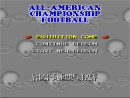 Title screen of All-American Championship Football on the Nintendo SNES.
