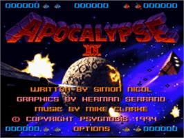 Title screen of Apocalypse II on the Nintendo SNES.