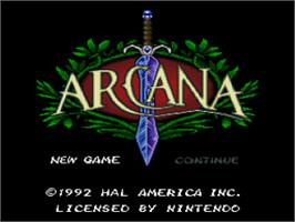 Title screen of Arcana on the Nintendo SNES.