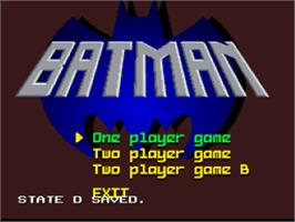 Title screen of Batman: Revenge of the Joker on the Nintendo SNES.