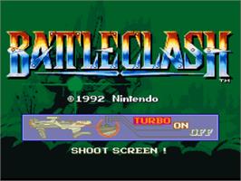 Title screen of Battle Clash on the Nintendo SNES.