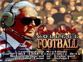 Title screen of Bill Walsh College Football on the Nintendo SNES.