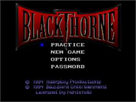 Title screen of Blackthorne on the Nintendo SNES.