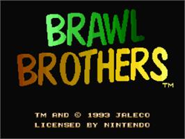 Title screen of Brawl Brothers: Rival Turf! 2 on the Nintendo SNES.