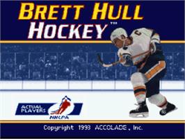 Title screen of Brett Hull Hockey on the Nintendo SNES.