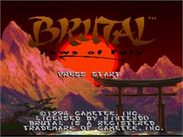 Title screen of Brutal: Paws of Fury on the Nintendo SNES.