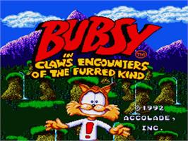 Title screen of Bubsy in: Claws Encounters of the Furred Kind on the Nintendo SNES.