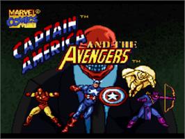Title screen of Captain America and the Avengers on the Nintendo SNES.