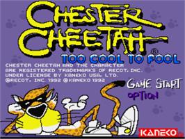 Title screen of Chester Cheetah: Too Cool to Fool on the Nintendo SNES.