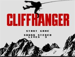 Title screen of Cliffhanger on the Nintendo SNES.