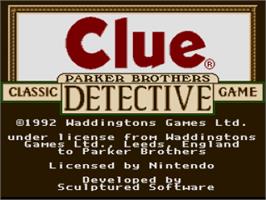 Title screen of Clue on the Nintendo SNES.