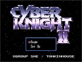 Title screen of Cyber Knight II: Chikyuu Teikoku no Yabou on the Nintendo SNES.