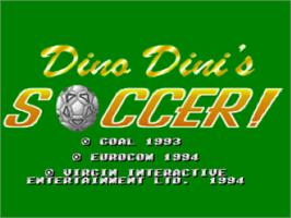Title screen of Dino Dini's Soccer on the Nintendo SNES.