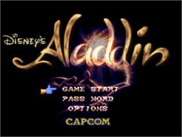 Title screen of Disney's Aladdin on the Nintendo SNES.