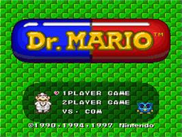 Title screen of Dr. Mario on the Nintendo SNES.