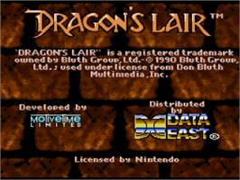 Title screen of Dragon's Lair on the Nintendo SNES.