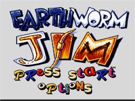 Title screen of Earthworm Jim on the Nintendo SNES.