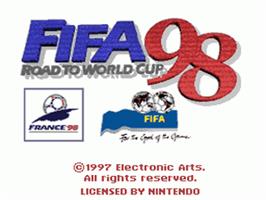 Title screen of FIFA 98: Road to World Cup on the Nintendo SNES.