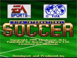 Title screen of FIFA International Soccer on the Nintendo SNES.