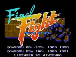 Title screen of Final Fight on the Nintendo SNES.
