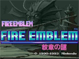 Title screen of Fire Emblem: Monsho no Nazo on the Nintendo SNES.