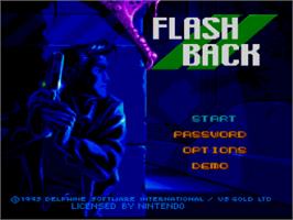 Title screen of Flashback: The Quest for Identity on the Nintendo SNES.