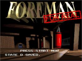 Title screen of Foreman for Real on the Nintendo SNES.
