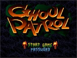 Title screen of Ghoul Patrol on the Nintendo SNES.