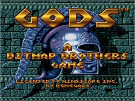 Title screen of Gods on the Nintendo SNES.