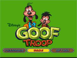 Title screen of Goof Troop on the Nintendo SNES.