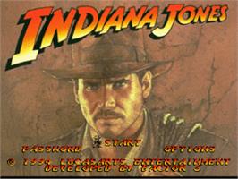 Title screen of Indiana Jones' Greatest Adventures on the Nintendo SNES.