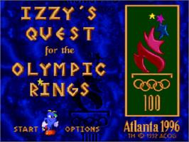Title screen of Izzy's Quest for the Olympic Rings on the Nintendo SNES.