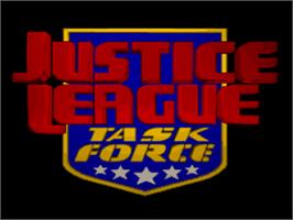 Title screen of Justice League Task Force on the Nintendo SNES.