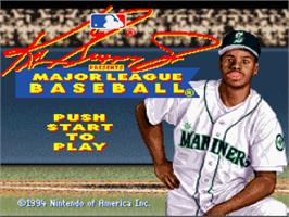 Title screen of Ken Griffey Jr Presents Major League Baseball on the Nintendo SNES.