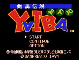 Title screen of Kenyuu Densetsu Yaiba on the Nintendo SNES.