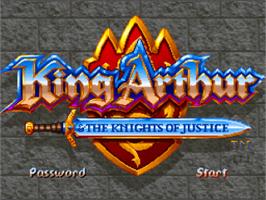 Title screen of King Arthur & the Knights of Justice on the Nintendo SNES.