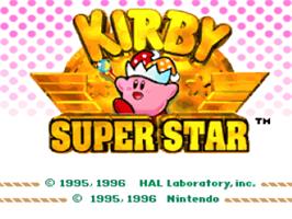 Title screen of Kirby Super Star on the Nintendo SNES.