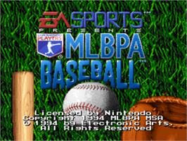 Title screen of MLBPA Baseball on the Nintendo SNES.