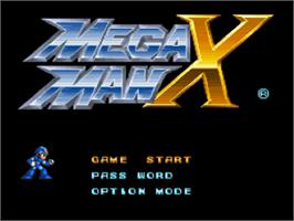 Title screen of Mega Man X on the Nintendo SNES.