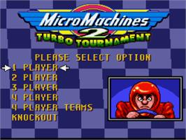 Title screen of Micro Machines 2: Turbo Tournament on the Nintendo SNES.