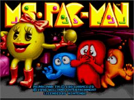 Title screen of Ms. Pac-Man on the Nintendo SNES.