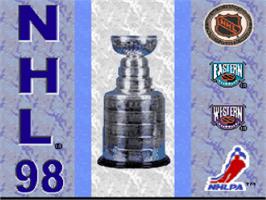 Title screen of NHL '98 on the Nintendo SNES.