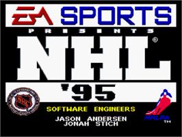 Title screen of NHL Hockey '95 on the Nintendo SNES.