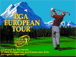 Title screen of PGA European Tour on the Nintendo SNES.