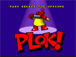 Title screen of Plok on the Nintendo SNES.