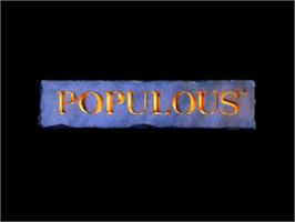 Title screen of Populous on the Nintendo SNES.