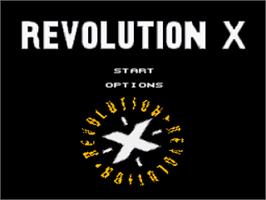 Title screen of Revolution X on the Nintendo SNES.